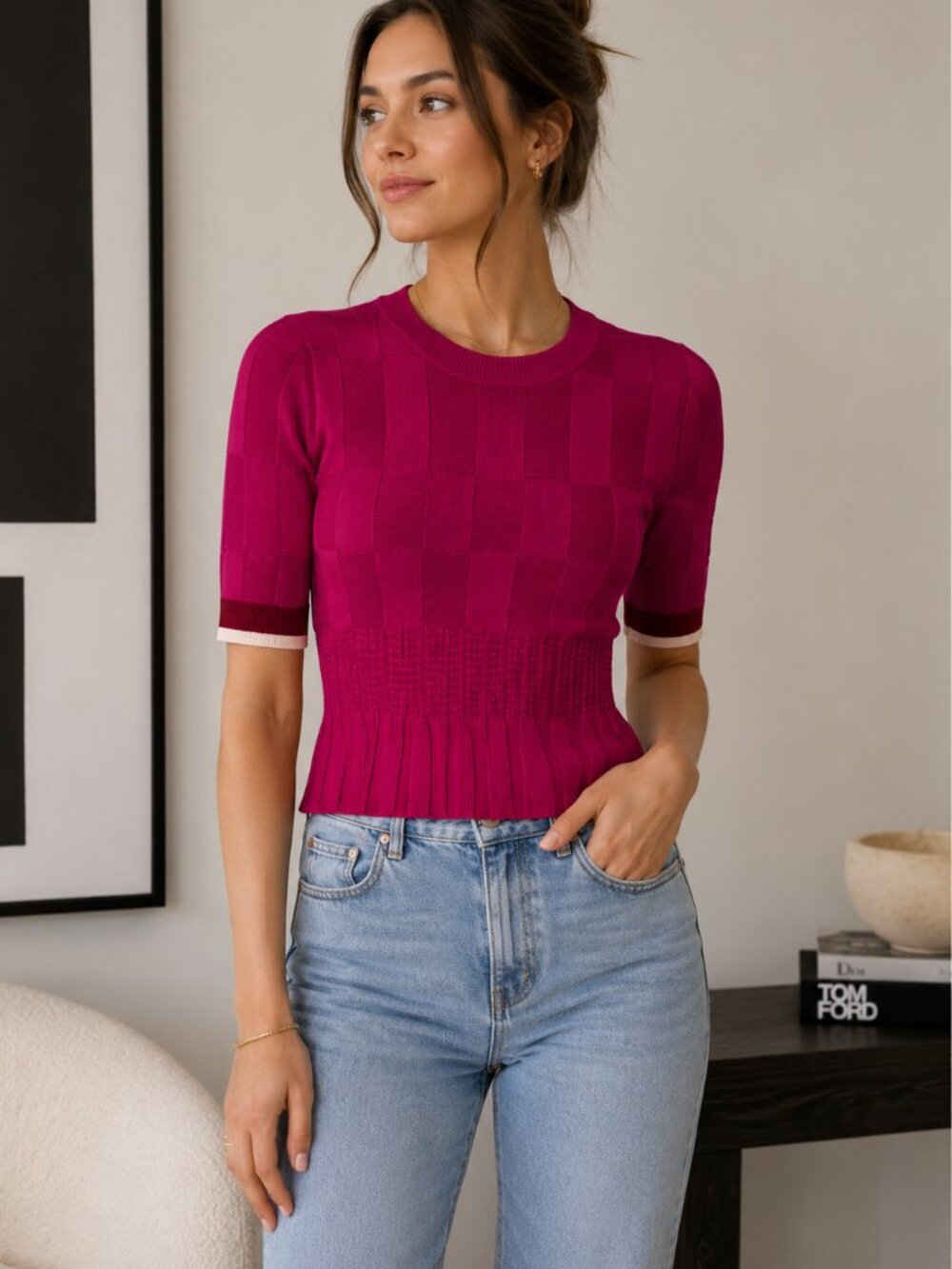 Camilla and Marc Australian short Sleeve Knit Top Pink